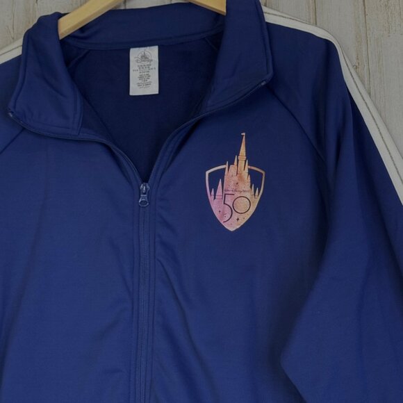 Disney Blue 50th Anniversary Track Jacket Zip WDW Metallic Castle Size XXL NEW! - Picture 2 of 7
